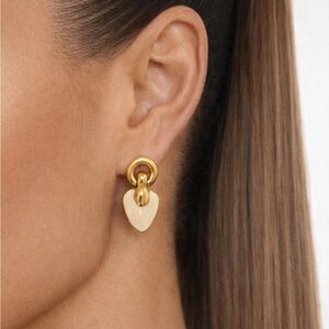 Vintage Givenchy Heart Drop Earrings Gold Tone Cream Enamel Signed